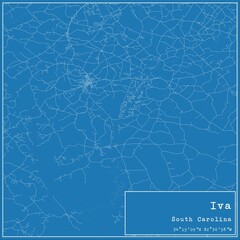 Blueprint US city map of Iva, South Carolina.