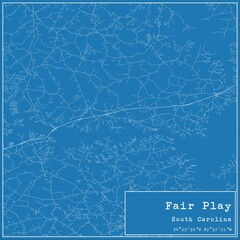 Blueprint US city map of Fair Play, South Carolina.