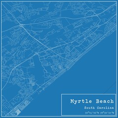 Blueprint US city map of Myrtle Beach, South Carolina.
