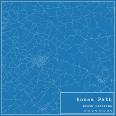 Blueprint US city map of Honea Path, South Carolina.