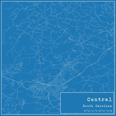 Blueprint US city map of Central, South Carolina.
