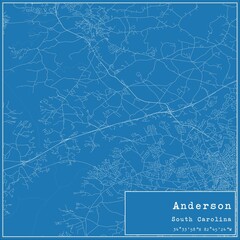 Blueprint US city map of Anderson, South Carolina.
