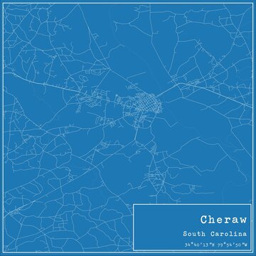 Blueprint US city map of Cheraw, South Carolina.
