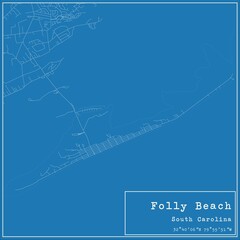 Blueprint US city map of Folly Beach, South Carolina.
