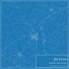 Blueprint US city map of Dillon, South Carolina.
