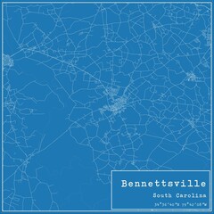 Fototapeta premium Blueprint US city map of Bennettsville, South Carolina.