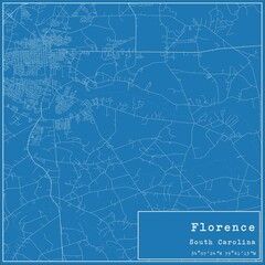 Blueprint US city map of Florence, South Carolina.