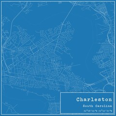 Blueprint US city map of Charleston, South Carolina.