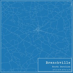 Blueprint US city map of Branchville, South Carolina.
