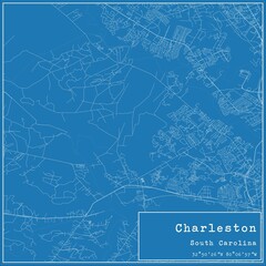 Blueprint US city map of Charleston, South Carolina.