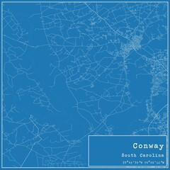 Blueprint US city map of Conway, South Carolina.