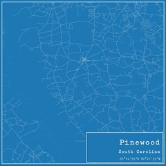 Blueprint US city map of Pinewood, South Carolina.