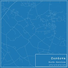 Blueprint US city map of Cordova, South Carolina.