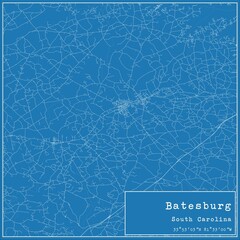 Blueprint US city map of Batesburg, South Carolina.