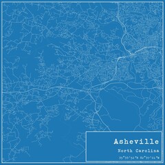 Blueprint US city map of Asheville, North Carolina.