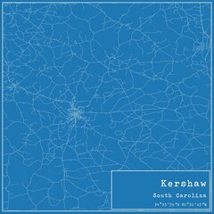 Blueprint US city map of Kershaw, South Carolina.