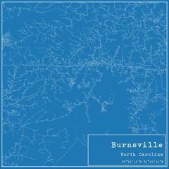 Blueprint US city map of Burnsville, North Carolina.