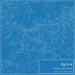 Blueprint US city map of Sylva, North Carolina.