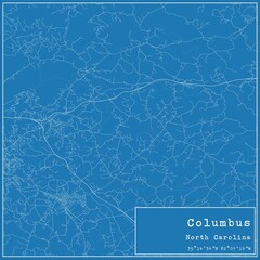 Blueprint US city map of Columbus, North Carolina.