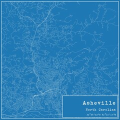 Blueprint US city map of Asheville, North Carolina.