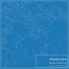 Blueprint US city map of Cashiers, North Carolina.