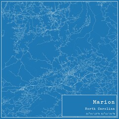 Blueprint US city map of Marion, North Carolina.