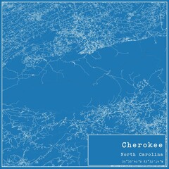 Blueprint US city map of Cherokee, North Carolina.
