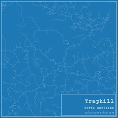 Blueprint US city map of Traphill, North Carolina.