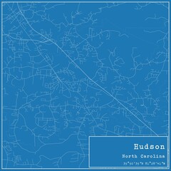 Blueprint US city map of Hudson, North Carolina.