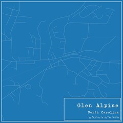 Fototapeta na wymiar Blueprint US city map of Glen Alpine, North Carolina.