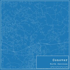 Fototapeta premium Blueprint US city map of Conover, North Carolina.