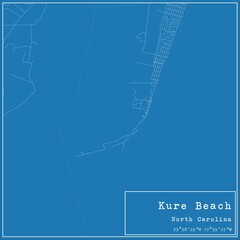 Blueprint US city map of Kure Beach, North Carolina.