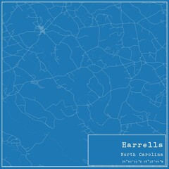 Blueprint US city map of Harrells, North Carolina.