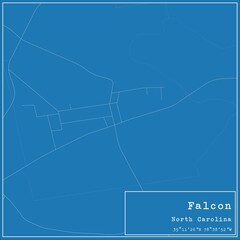 Blueprint US city map of Falcon, North Carolina.