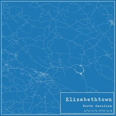 Blueprint US city map of Elizabethtown, North Carolina.