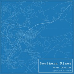 Fototapeta premium Blueprint US city map of Southern Pines, North Carolina.