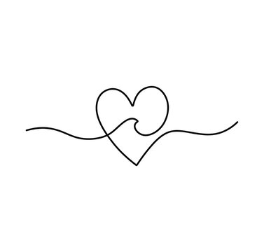 Vector isolated heart and wave one single contemporary lineart  colorless black and white contour line easy drawing
