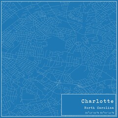 Blueprint US city map of Charlotte, North Carolina.