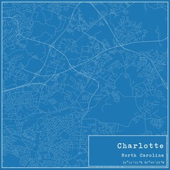 Blueprint US city map of Charlotte, North Carolina.