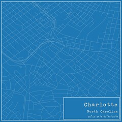 Blueprint US city map of Charlotte, North Carolina.