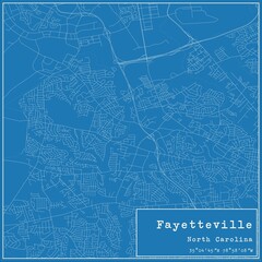 Blueprint US city map of Fayetteville, North Carolina.