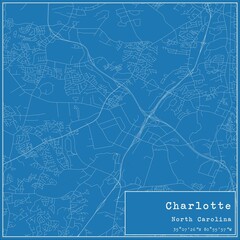 Blueprint US city map of Charlotte, North Carolina.