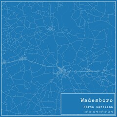 Blueprint US city map of Wadesboro, North Carolina.