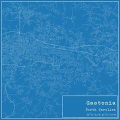 Blueprint US city map of Gastonia, North Carolina.