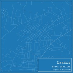 Blueprint US city map of Landis, North Carolina.