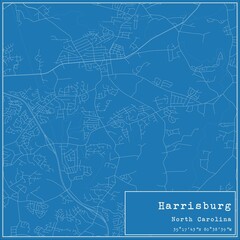 Blueprint US city map of Harrisburg, North Carolina.