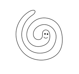 Vector isolated cute cartoon funny worm curled in spiral colorless black and white contour line easy drawing