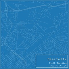Blueprint US city map of Charlotte, North Carolina.