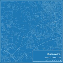 Blueprint US city map of Concord, North Carolina.