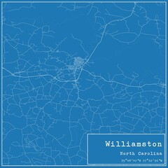 Blueprint US city map of Williamston, North Carolina.